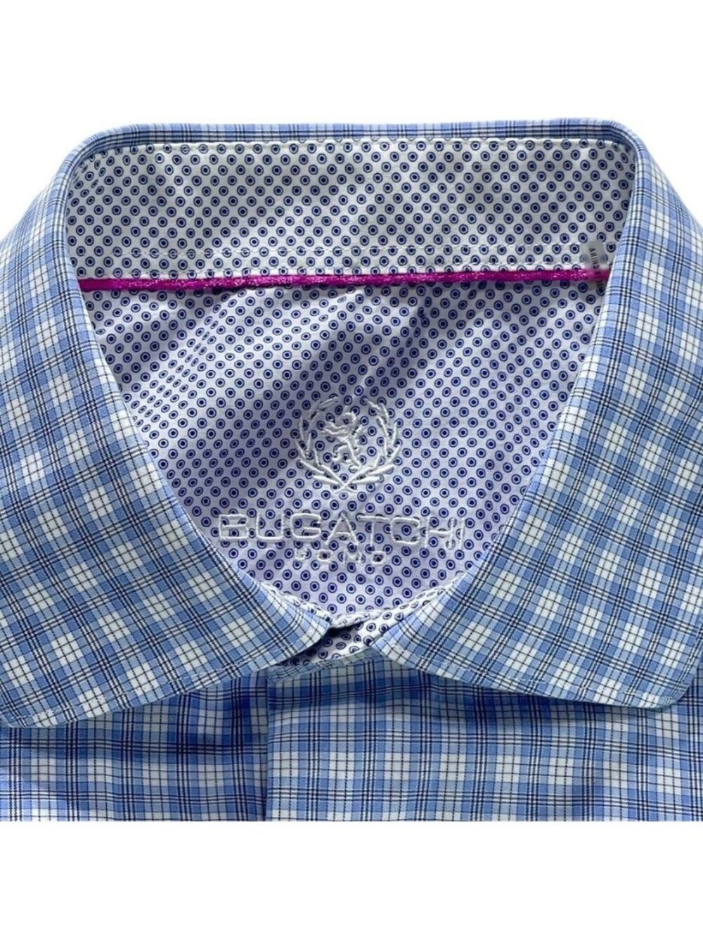 Bugatchi Mens Blue Check Long Sleeve Button-Up Shirt 100% Cotton Size L - Picture 8 of 13